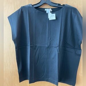 Club Monaco black cotton t-shirt with leather trim. Size M. New with tags!